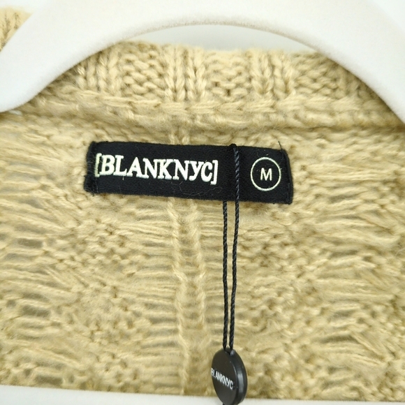 NEW BlankNYC Medium Open Front Puff Sleeve Oversized Cardigan Sweater Cable Knit - Picture 5 of 8